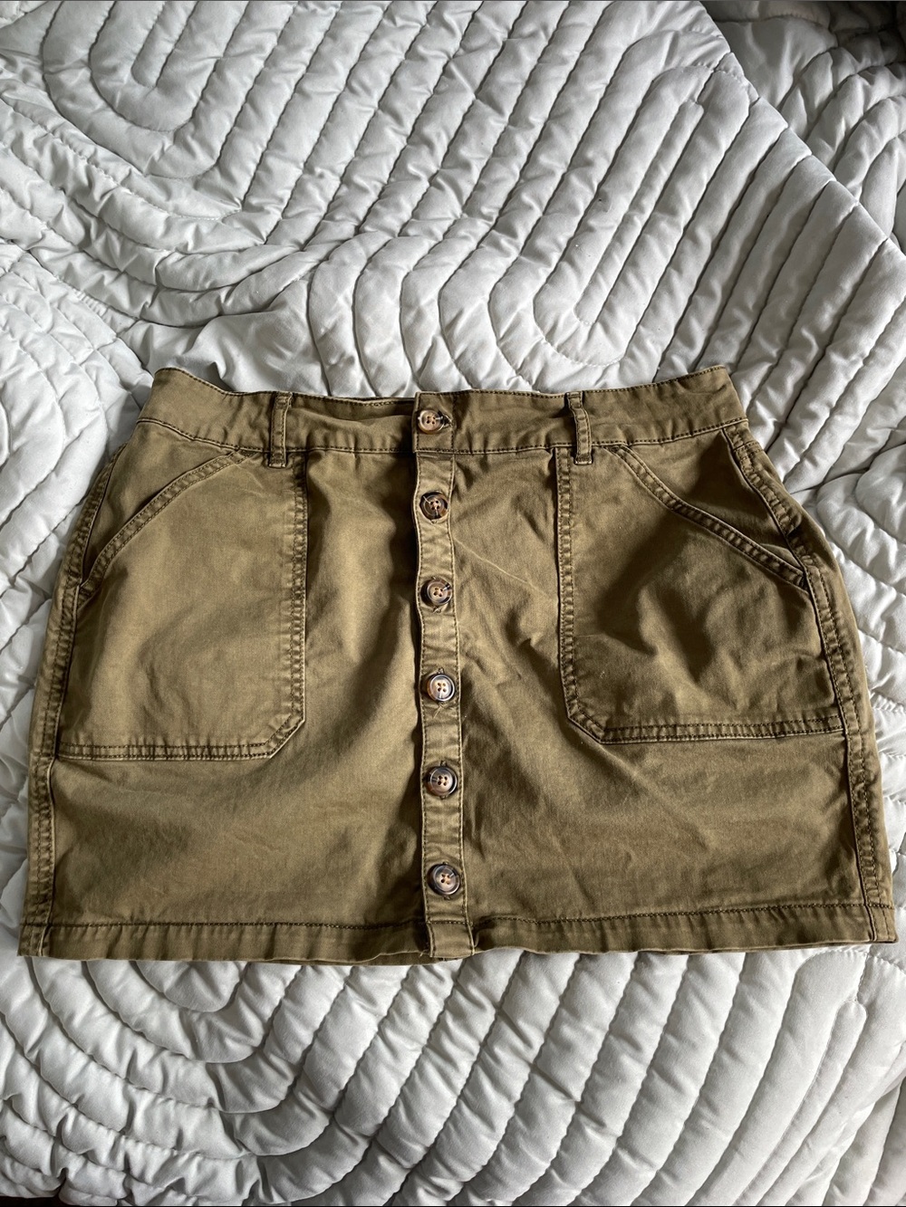 GARAGE Button-Front Utility Mini Skirt in Olive